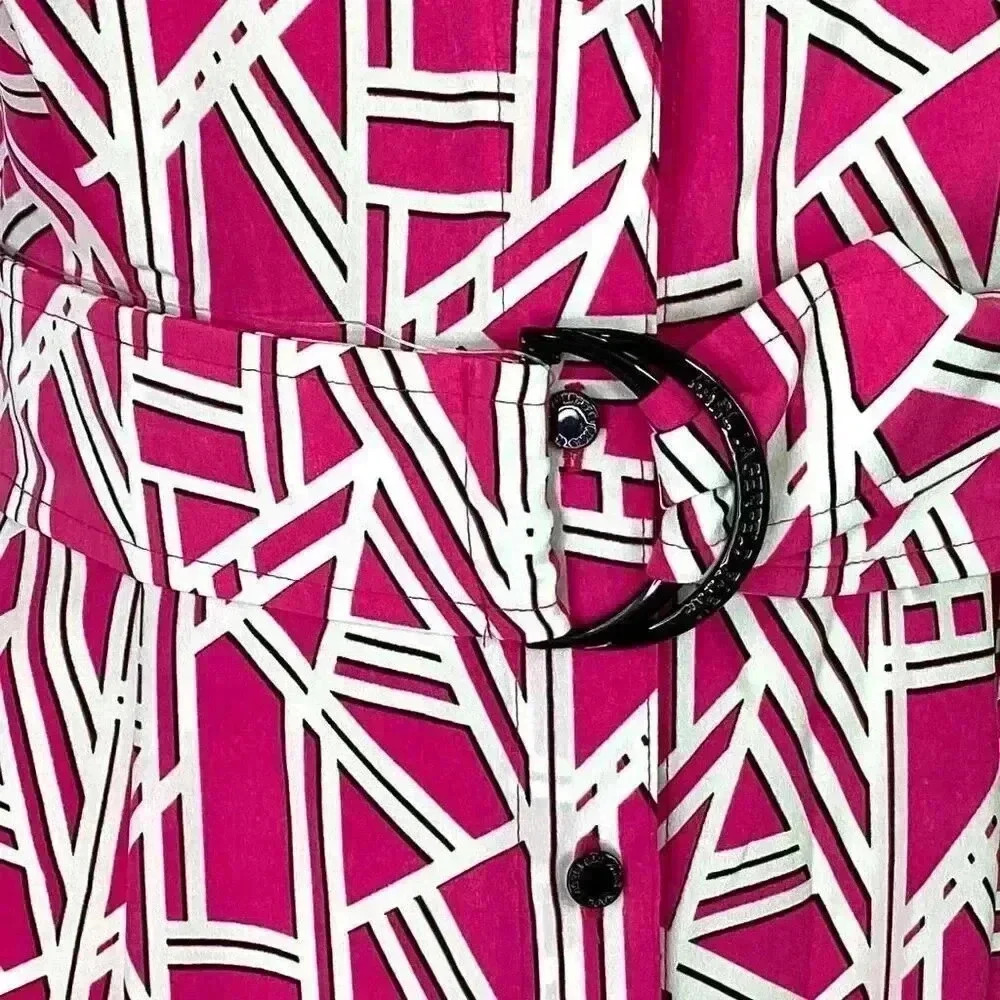 Karl Lagerfeld Logo Print Shirtdress Women 10 Pink Button Front Short Sleeve NEW - Picture 3 of 9